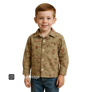 Vintage Lanier little boys size 6 mid century country horse racing button up.